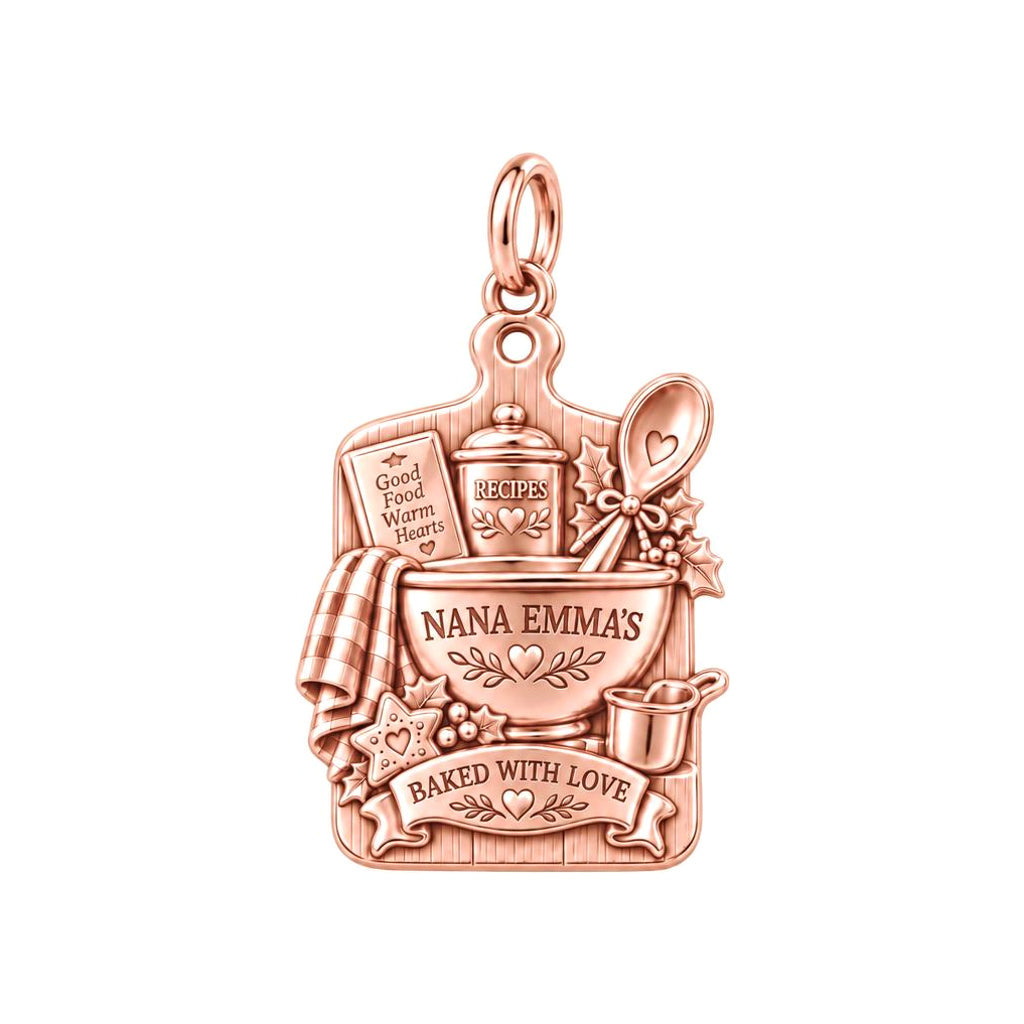 Nana's Heartfelt Kitchen Charm Bracelet – Personalized Gift – rose gold 3 cm charm, front view