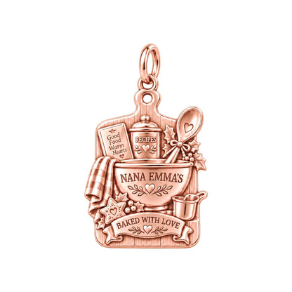 Nana's Heartfelt Kitchen Charm Bracelet – Personalized Gift – rose gold 3 cm charm, front view