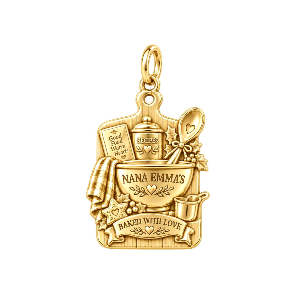 Nana's Heartfelt Kitchen Charm Bracelet – Personalized Gift – 18K gold plated 3 cm charm, front view