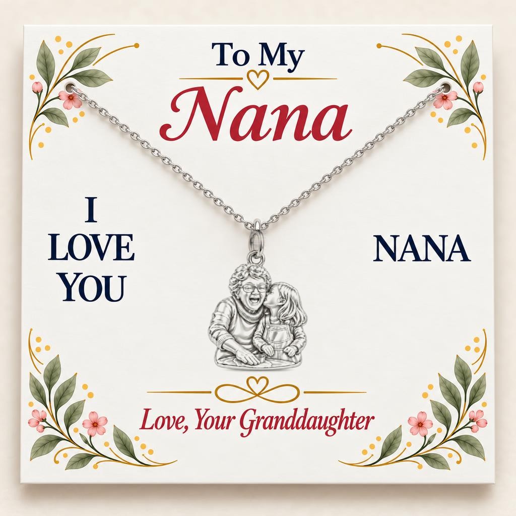 Nana's Sweetest Hug Charm Necklace Set – silver, on its message card