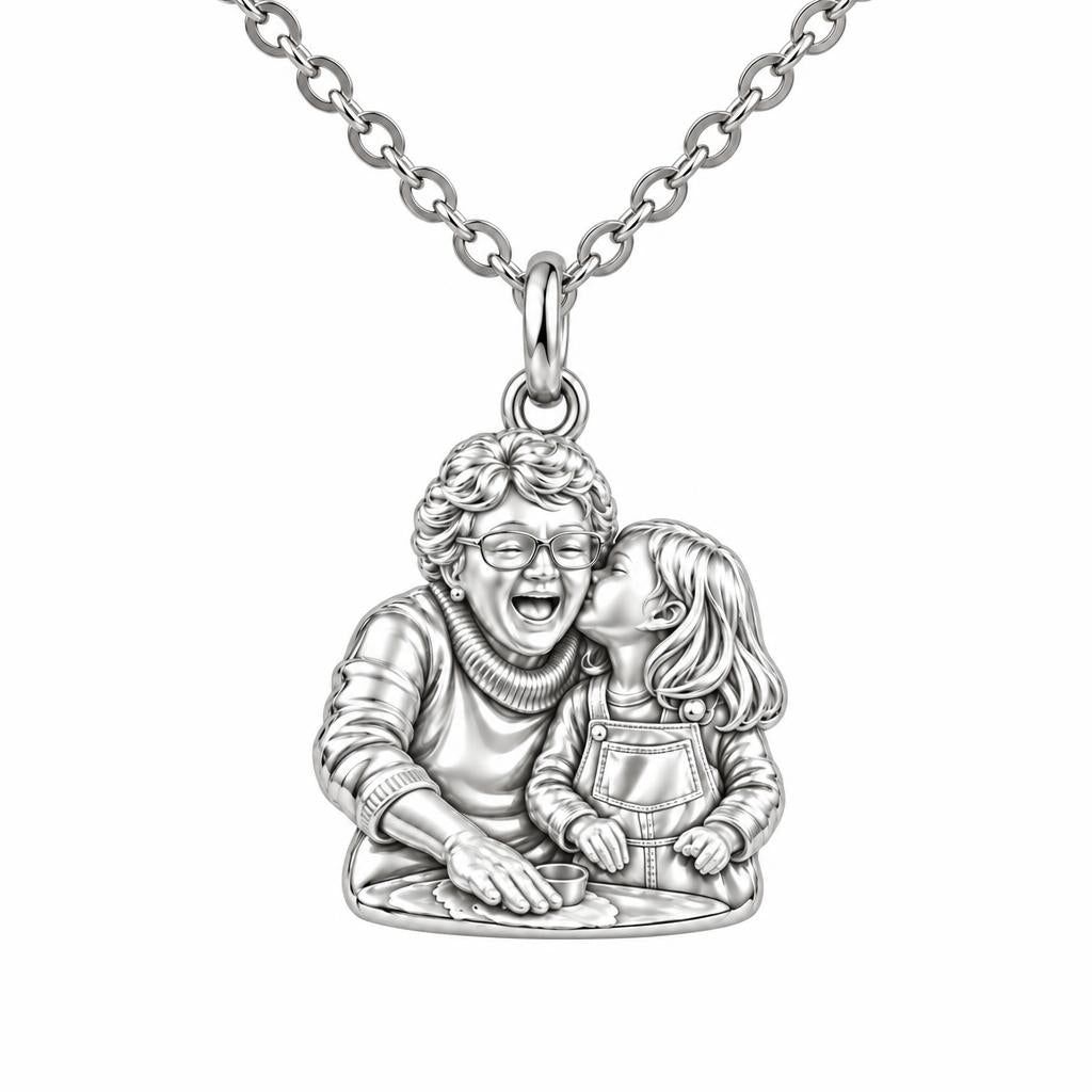 Nana's Sweetest Hug Charm Necklace Set – silver, front view