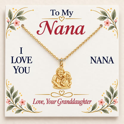 Nana's Sweetest Hug Charm Necklace Set – 18K gold, on its message card