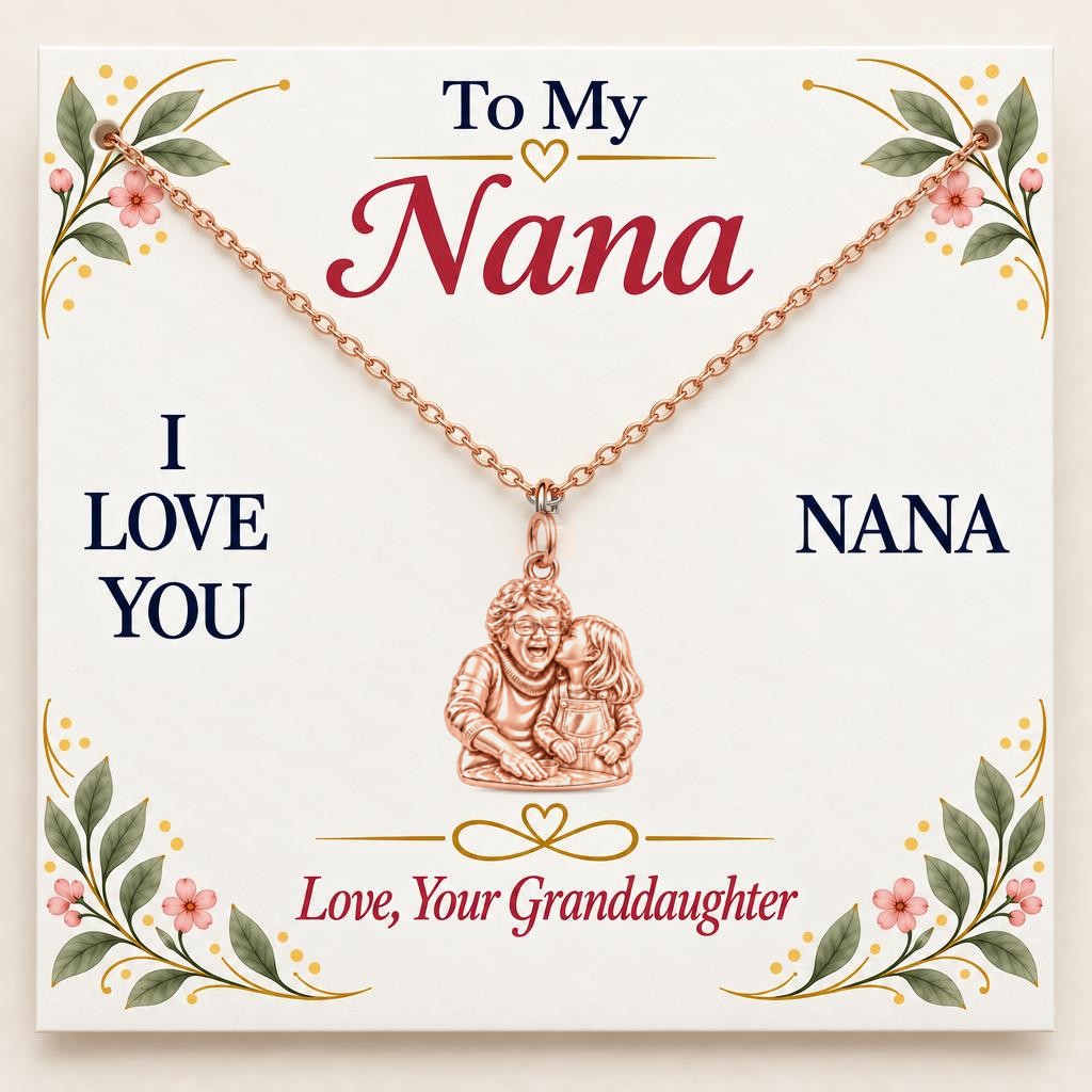 Nana's Sweetest Hug Charm Necklace Set – rose gold, on its message card