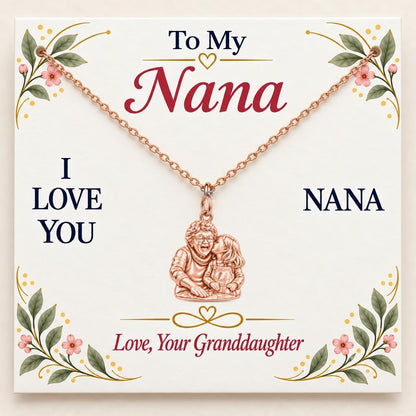 Nana's Sweetest Hug Charm Necklace Set – rose gold, on its message card