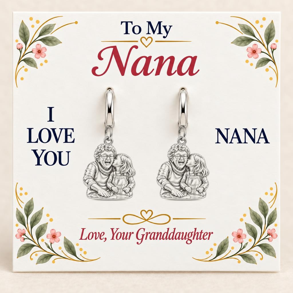 Nana's Sweetest Hug Huggie Charm Earrings – silver, on its message card