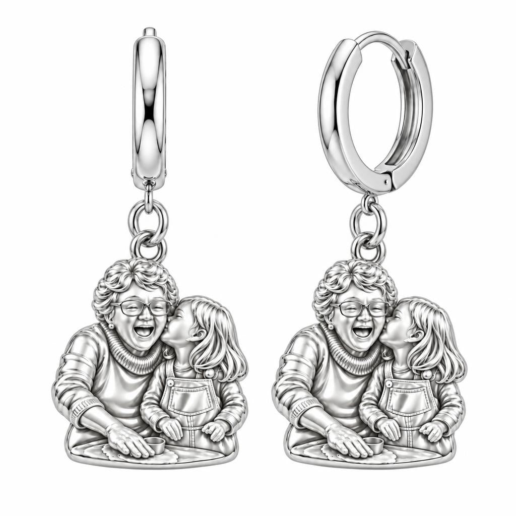 Nana's Sweetest Hug Huggie Charm Earrings – silver, front view