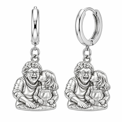 Nana's Sweetest Hug Huggie Charm Earrings – silver, front view
