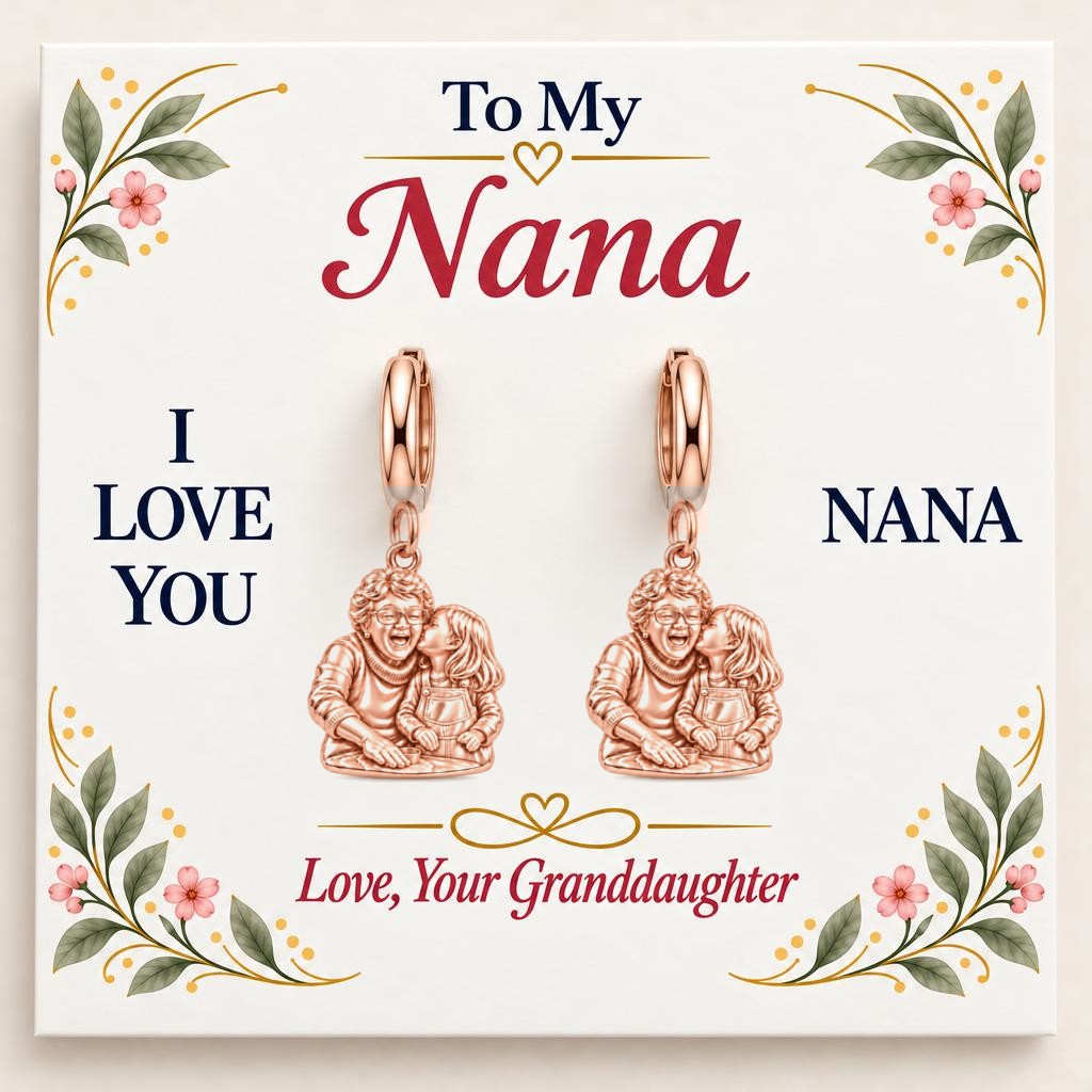 Nana's Sweetest Hug Huggie Charm Earrings – rose gold, on its message card