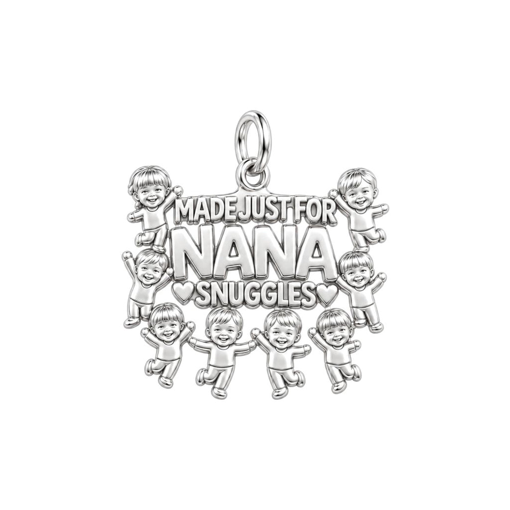 Nana Snuggles Photo Charm Bracelet – Personalized Nana Gift – silver plated 3 cm charm, front view