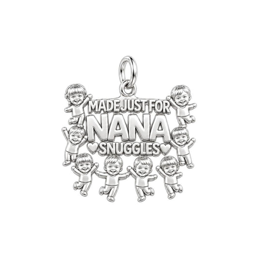 Nana Snuggles Photo Charm Bracelet – Personalized Nana Gift – silver plated 3 cm charm, front view