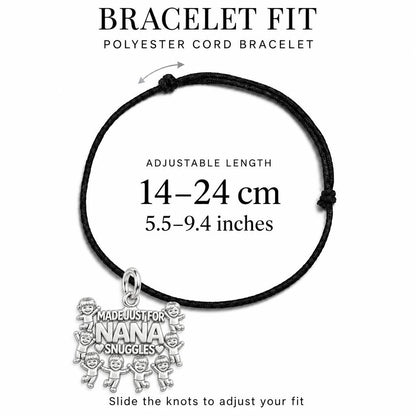 Nana Snuggles Photo Charm Bracelet – Personalized Nana Gift – adjustable black cord bracelet, 14–24 cm