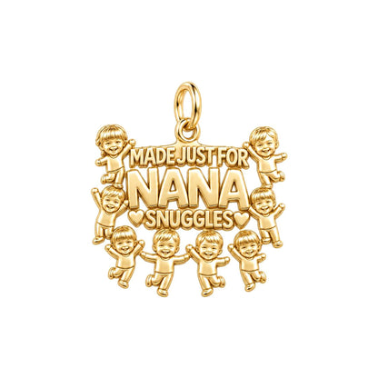 Nana Snuggles Photo Charm Bracelet – Personalized Nana Gift – 18K gold plated 3 cm charm, front view