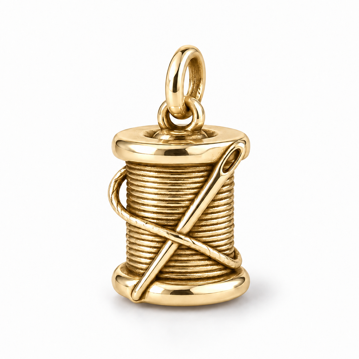 Needle & Thread Spool Charm — Gold | charm-topics-remaining-444-2026-09-14 | topic-227