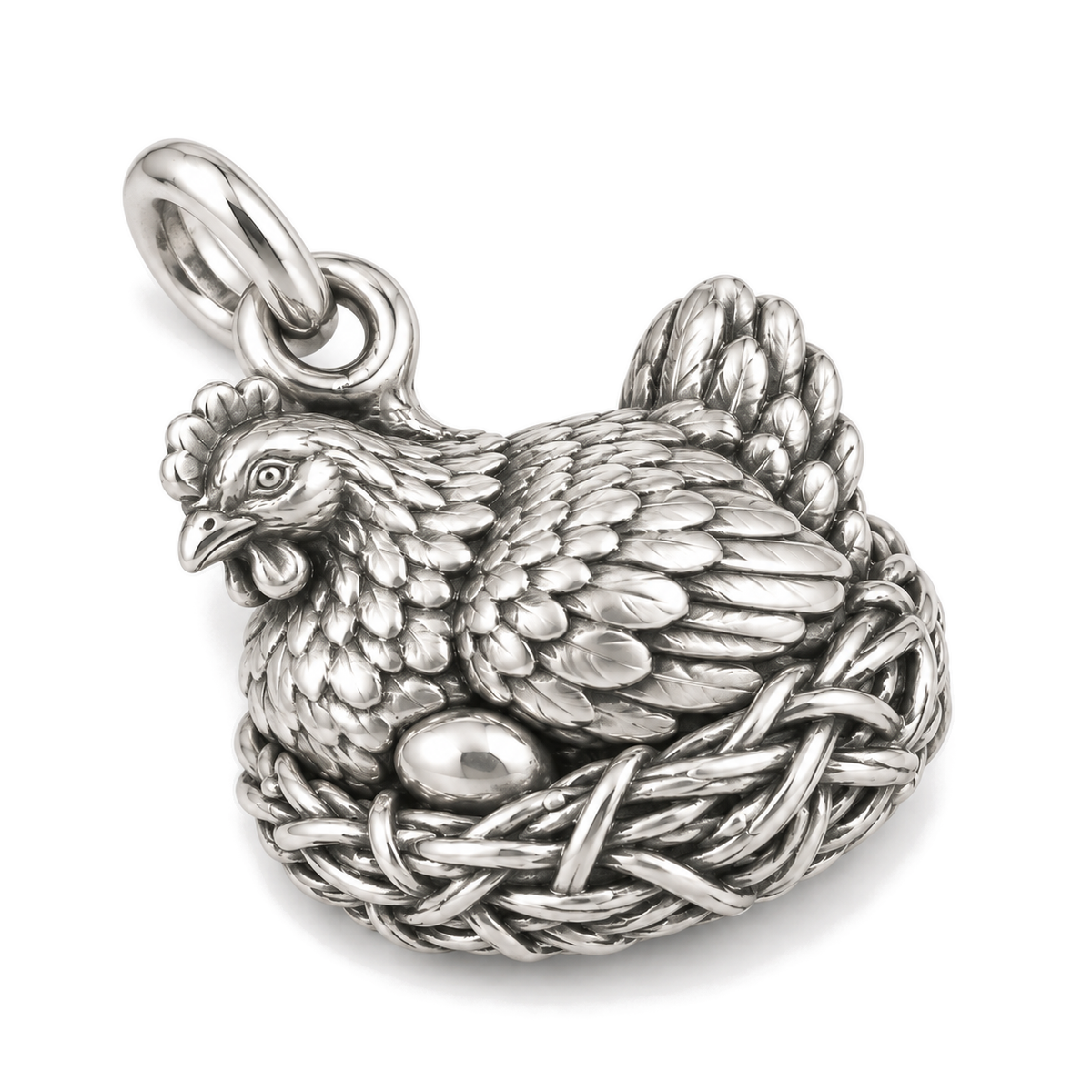 Nesting Hen Charm — Silver Super Macro | charm-topics-remaining-444-2026-09-14 | topic-293