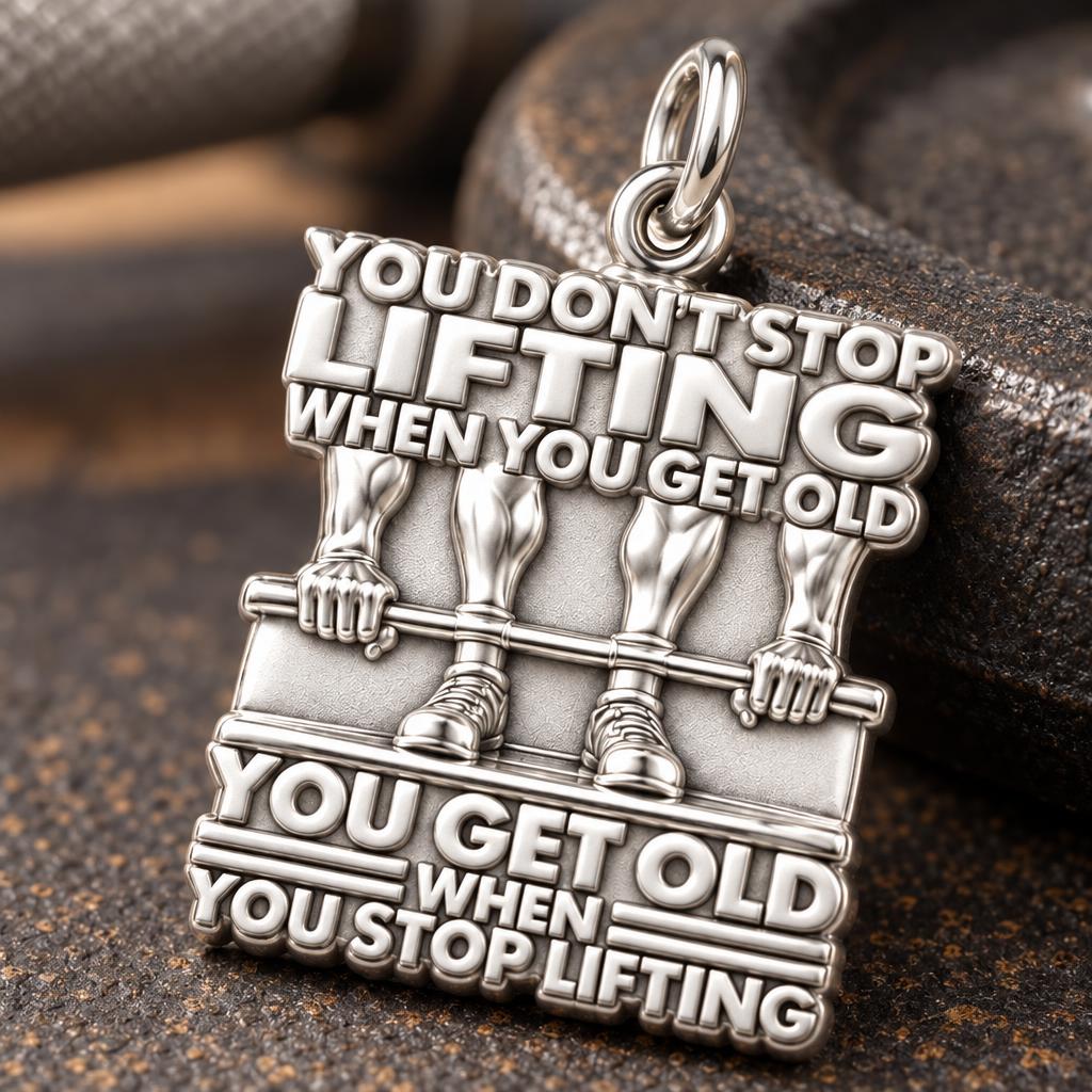 Never Stop Lifting Charm Bracelet – Personalized Athlete Gift – macro detail of the charm