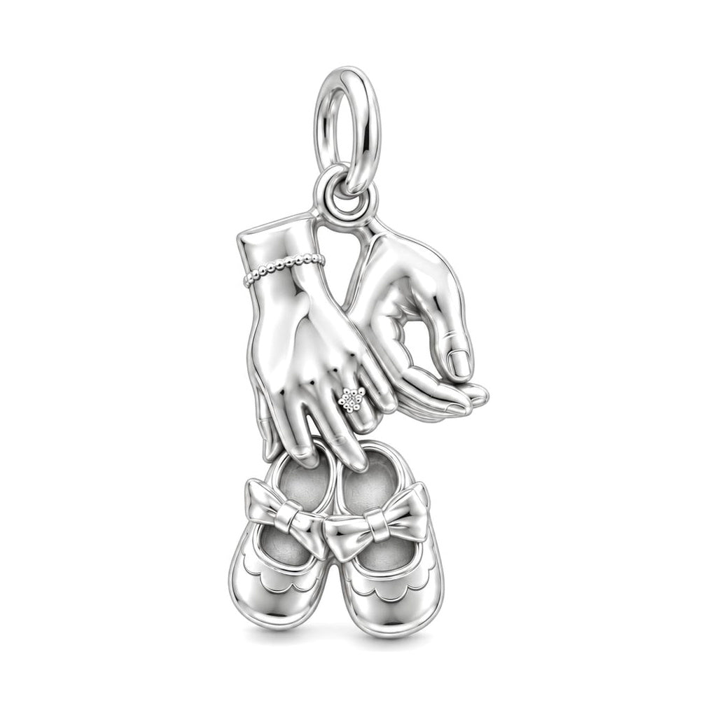 New Chapter Baby Shoes Charm Bracelet – Personalized Mom Gift – silver charm, front view