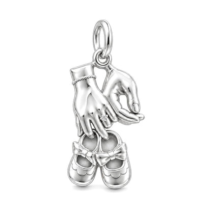 New Chapter Baby Shoes Charm Bracelet – Personalized Mom Gift – silver charm, front view