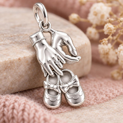 New Chapter Baby Shoes Charm Bracelet – Personalized Mom Gift – macro detail of the charm