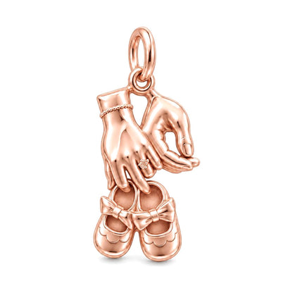 New Chapter Baby Shoes Charm Bracelet – Personalized Mom Gift – rose gold charm, front view