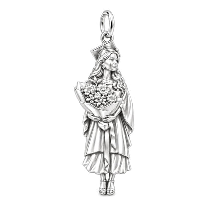 New Horizons Graduate Charm Bracelet – Personalized Daughter Gift – silver charm, front view