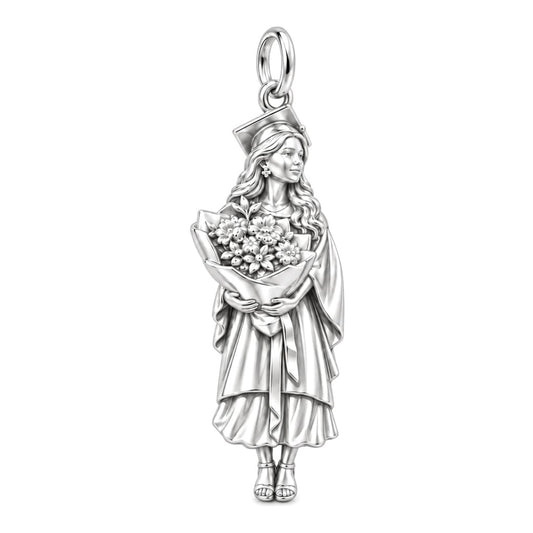 New Horizons Graduate Charm Bracelet – Personalized Daughter Gift – silver charm, front view