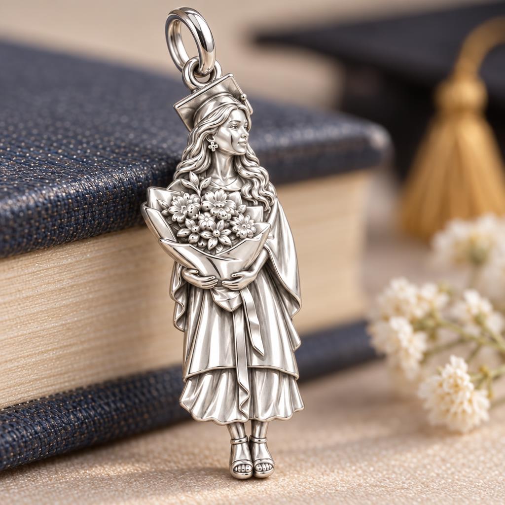 New Horizons Graduate Charm Bracelet – Personalized Daughter Gift – macro detail of the charm