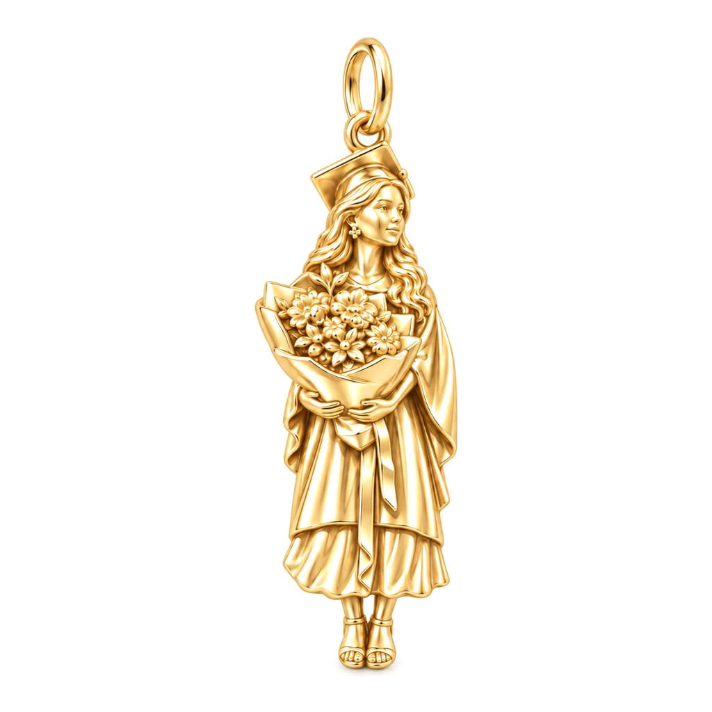 New Horizons Graduate Charm Bracelet – Personalized Daughter Gift – 18K gold charm, front view