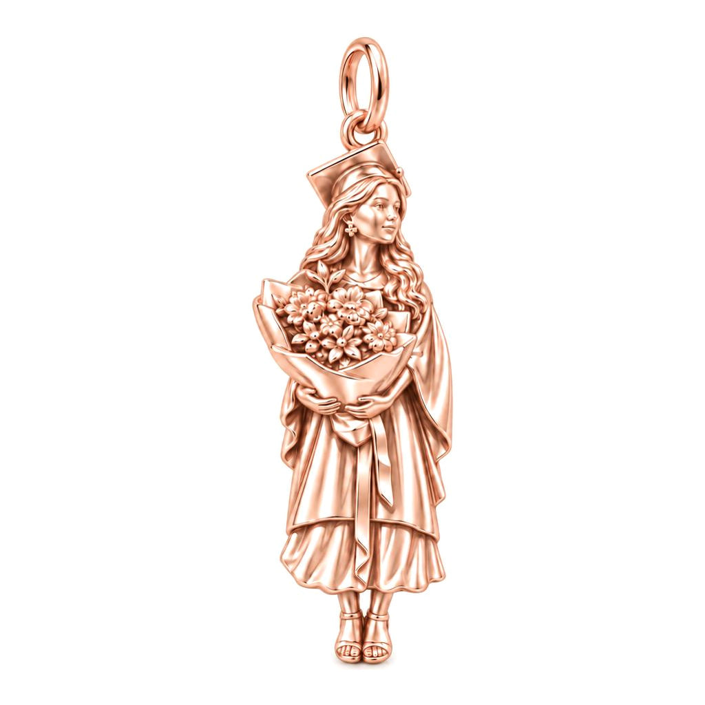 New Horizons Graduate Charm Bracelet – Personalized Daughter Gift – rose gold charm, front view