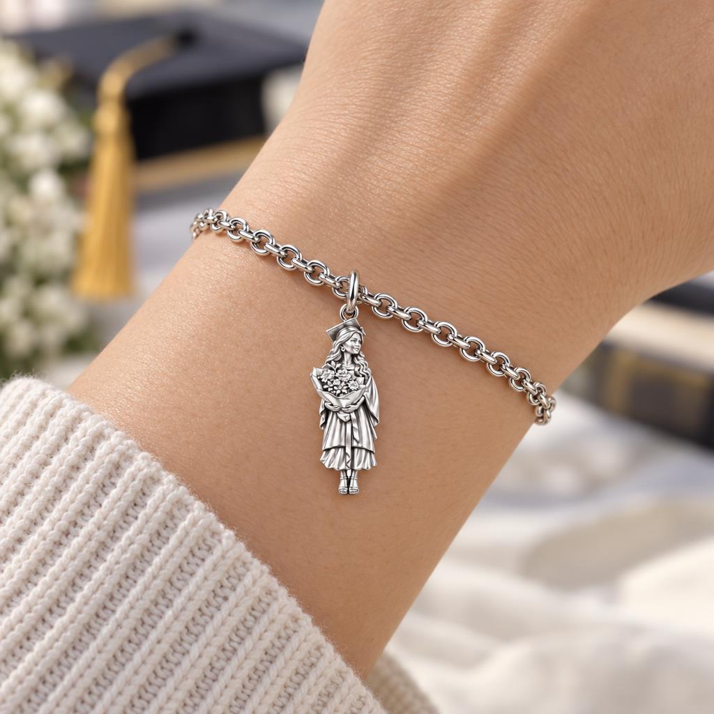 New Horizons Graduate Charm Bracelet Set – worn / in use