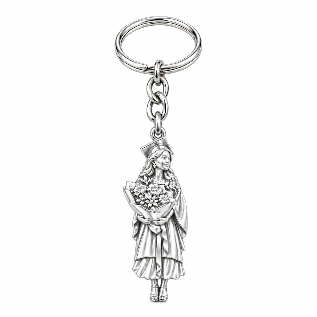 New Horizons Graduate Charm Keychain – silver, front view