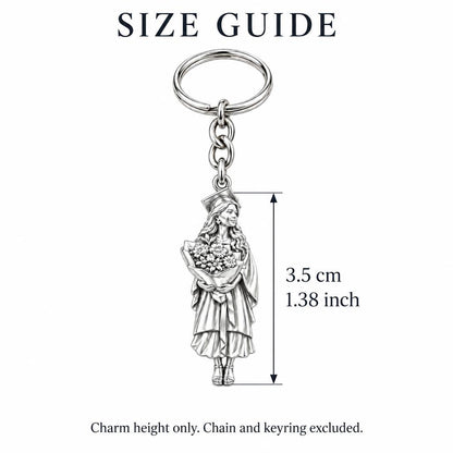 New Horizons Graduate Charm Keychain – size guide, 3.5 cm (1.38 in) charm, chain and keyring excluded