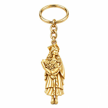 New Horizons Graduate Charm Keychain – 18K gold, front view