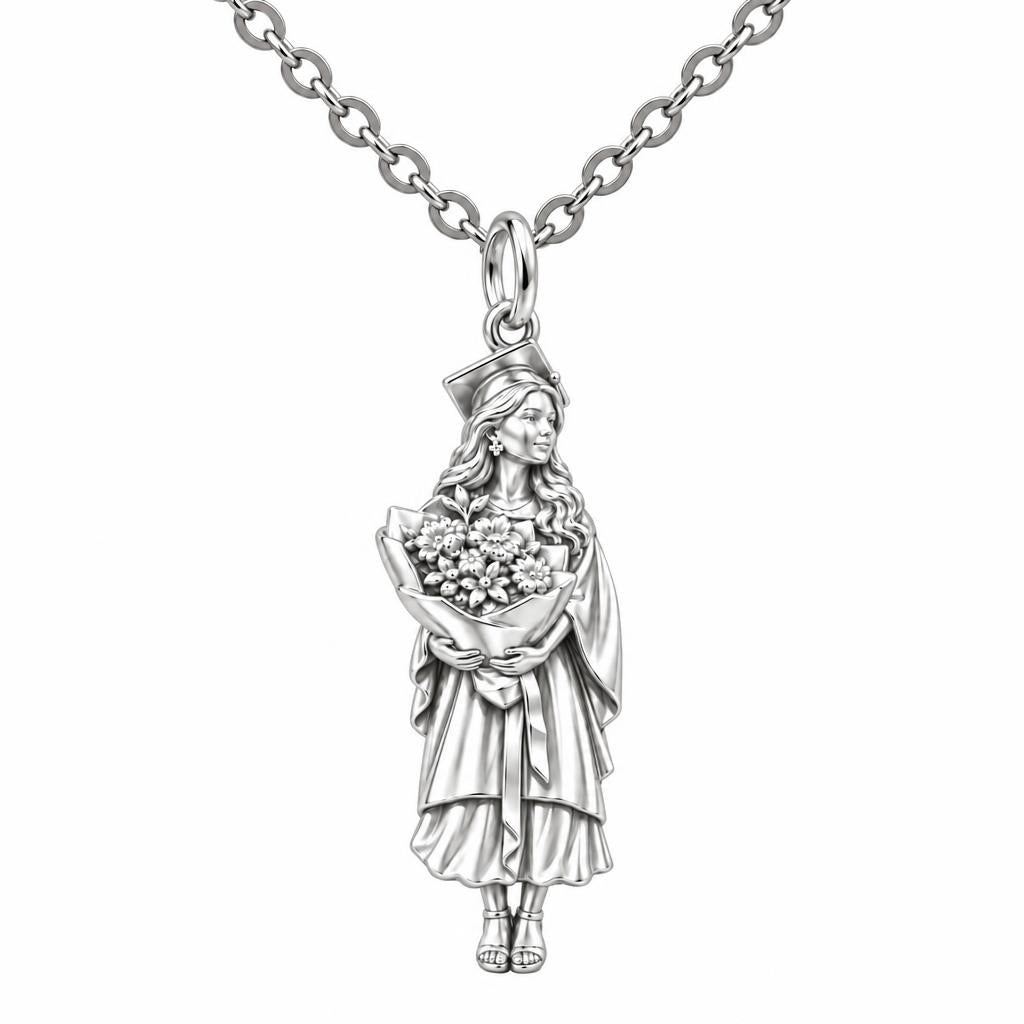 New Horizons Graduate Charm Necklace Set – silver, front view