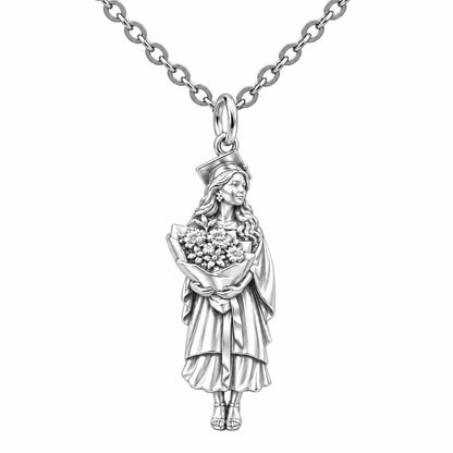 New Horizons Graduate Charm Necklace Set – silver, front view