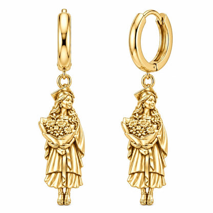 New Horizons Graduate Huggie Charm Earrings – 18K gold, front view