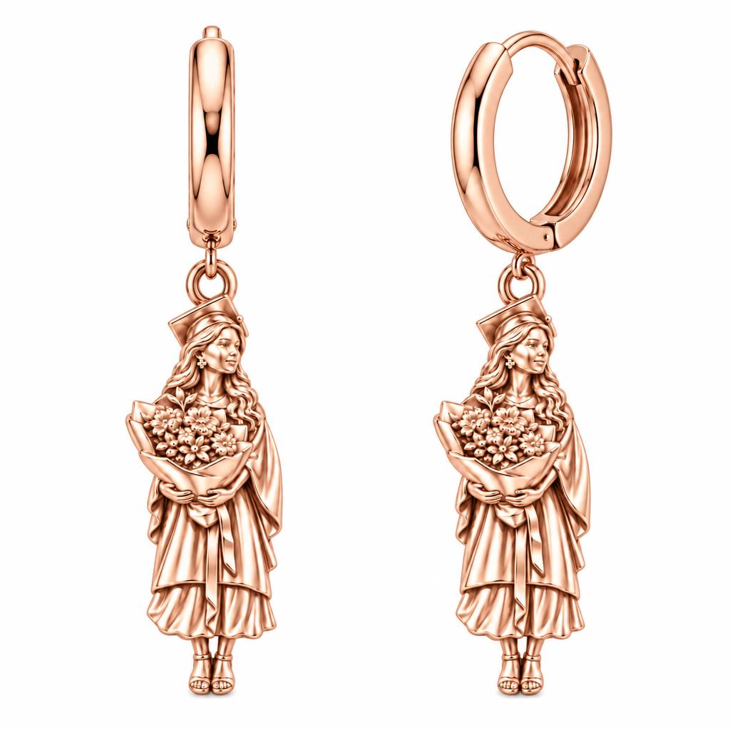New Horizons Graduate Huggie Charm Earrings – rose gold, front view