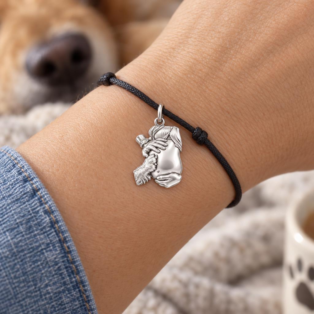 New Life and Paws Charm Bracelet – Personalized Mom Gift – worn on the wrist on a black cord bracelet