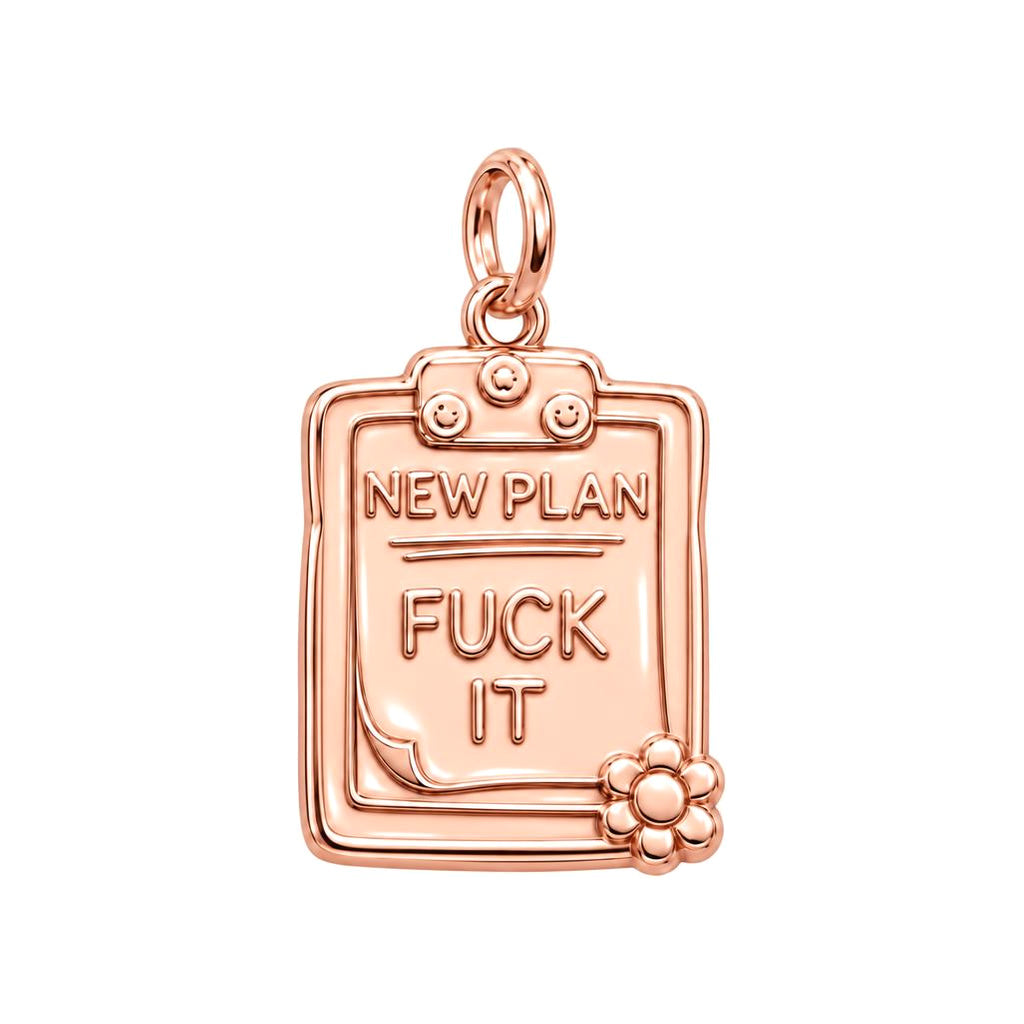 New Plan Clipboard Charm Bracelet – Personalized Bestie Gift – rose gold 2 cm charm, front view