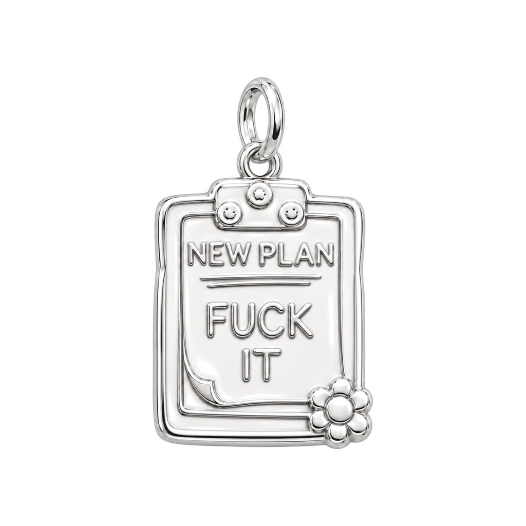 New Plan Clipboard Charm Bracelet – Personalized Bestie Gift – silver plated 2 cm charm, front view