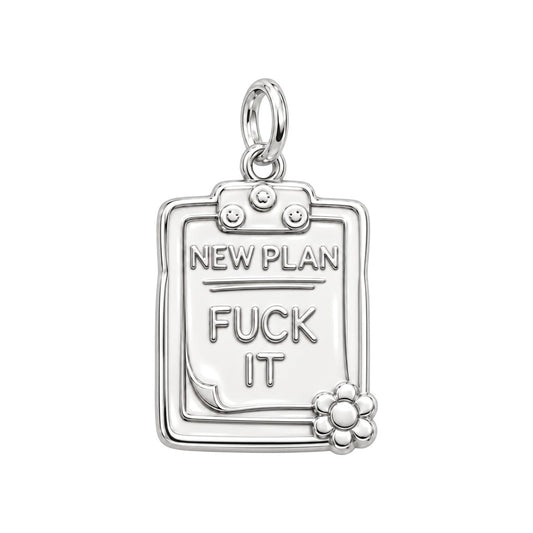 New Plan Clipboard Charm Bracelet – Personalized Bestie Gift – silver plated 2 cm charm, front view