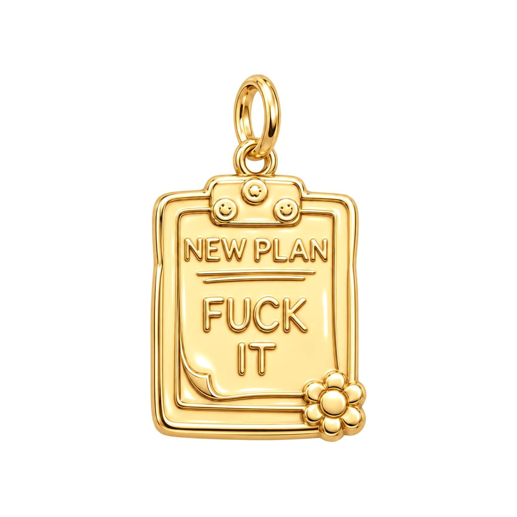 New Plan Clipboard Charm Bracelet – Personalized Bestie Gift – 18K gold plated 2 cm charm, front view