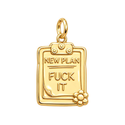 New Plan Clipboard Charm Bracelet – Personalized Bestie Gift – 18K gold plated 2 cm charm, front view