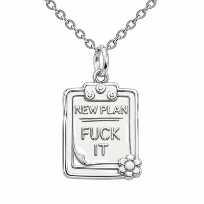 New Plan Clipboard Charm Necklace Set – silver, front view