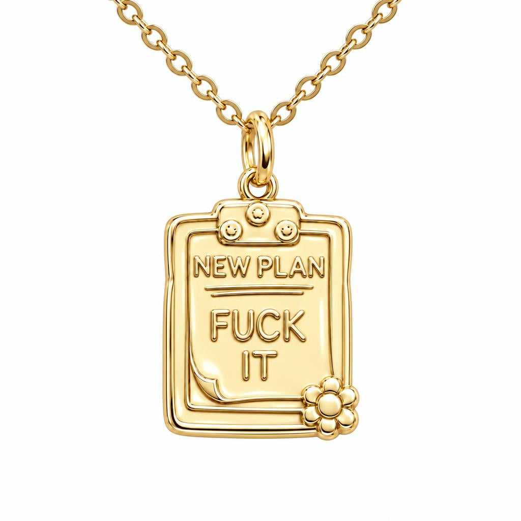 New Plan Clipboard Charm Necklace Set – 18K gold, front view