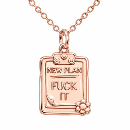 New Plan Clipboard Charm Necklace Set – rose gold, front view