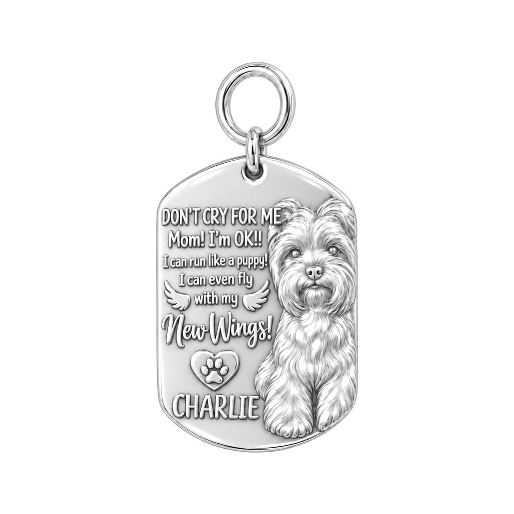 New Wings Pet Portrait Charm Bracelet – Personalized Dog Mom Gift – silver plated 3 cm charm, front view