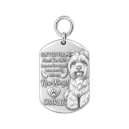 New Wings Pet Portrait Charm Bracelet – Personalized Dog Mom Gift – silver plated 3 cm charm, front view