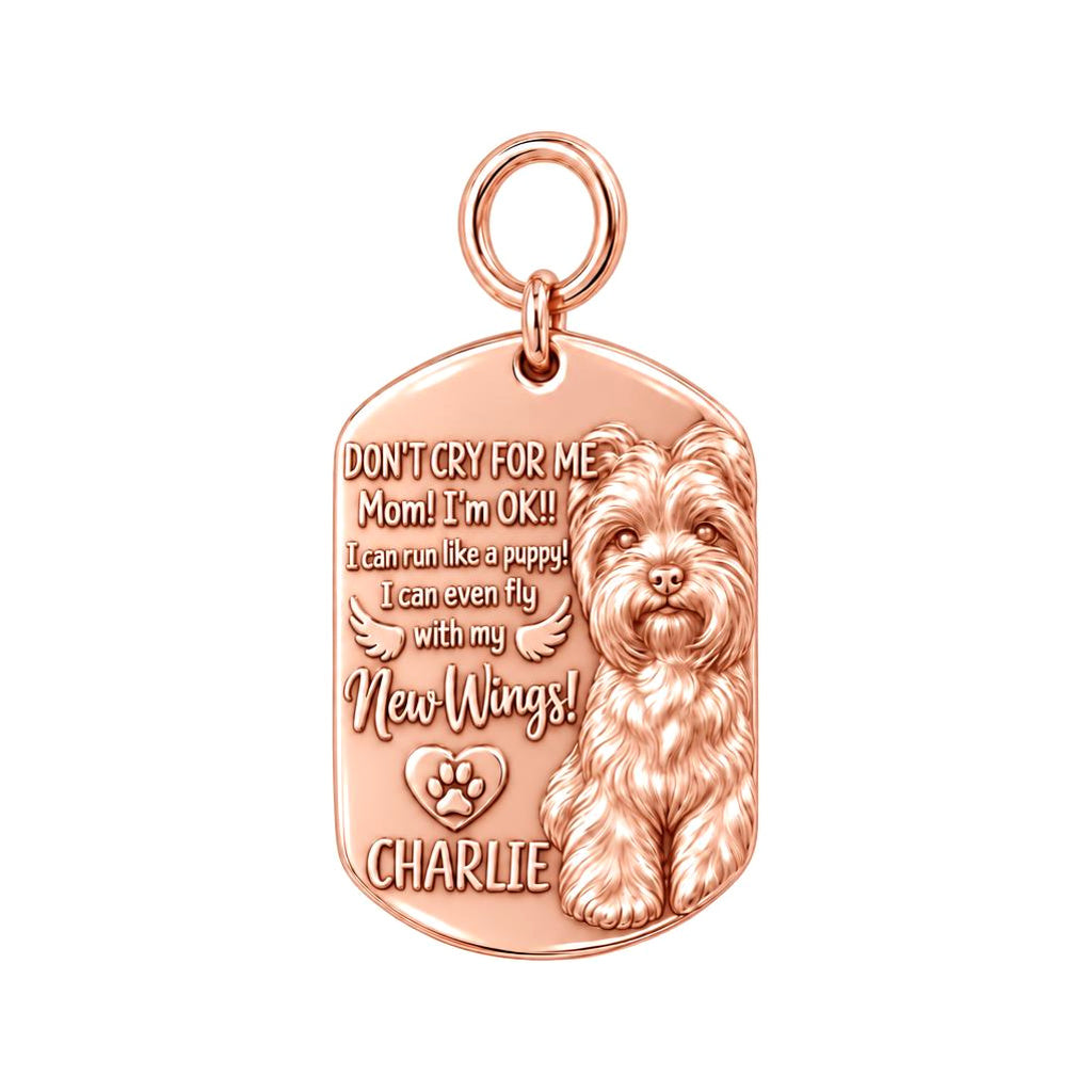 New Wings Pet Portrait Charm Bracelet – Personalized Dog Mom Gift – rose gold 3 cm charm, front view