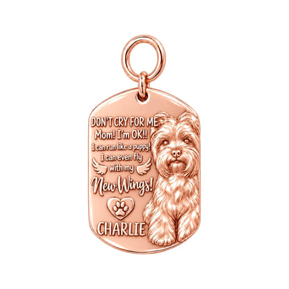 New Wings Pet Portrait Charm Bracelet – Personalized Dog Mom Gift – rose gold 3 cm charm, front view