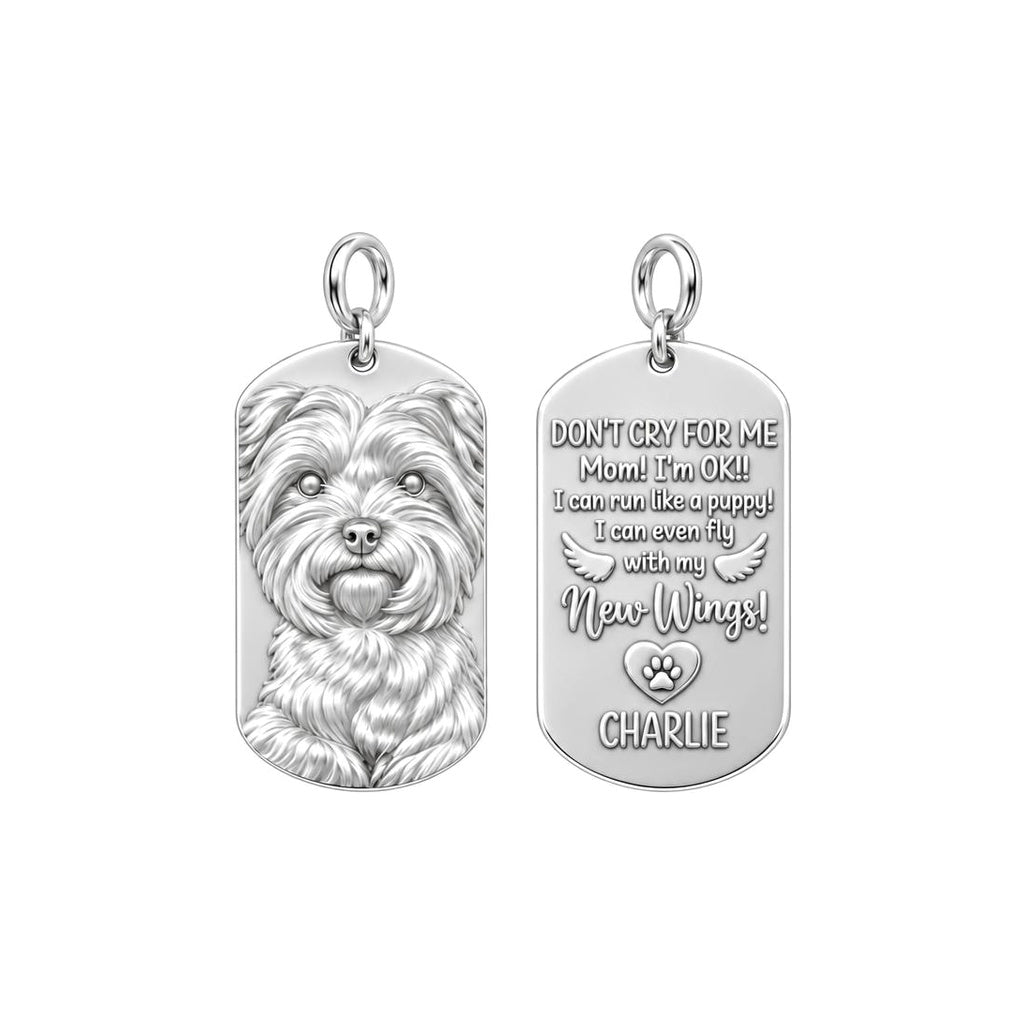 New Wings Pet Portrait Charm Bracelet – Personalized Dog Mom Gift – silver plated 3 cm charm, front view